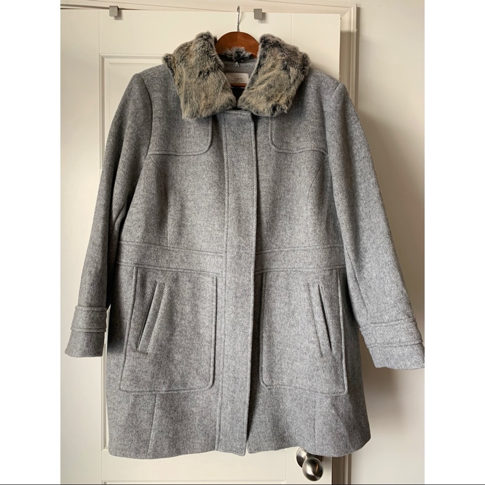 LOFT Plus Wool Coat Faux Fur Collar